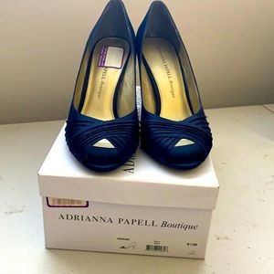 Adrianna Papell Navy satin peep toe pumps